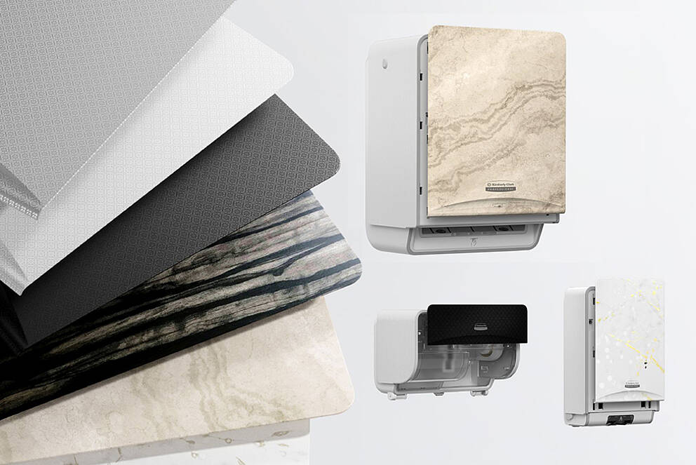 Hygienic Surface Coating for Kimberly-Clark Professional Selection of aesthetic surface designs for hygiene dispensers